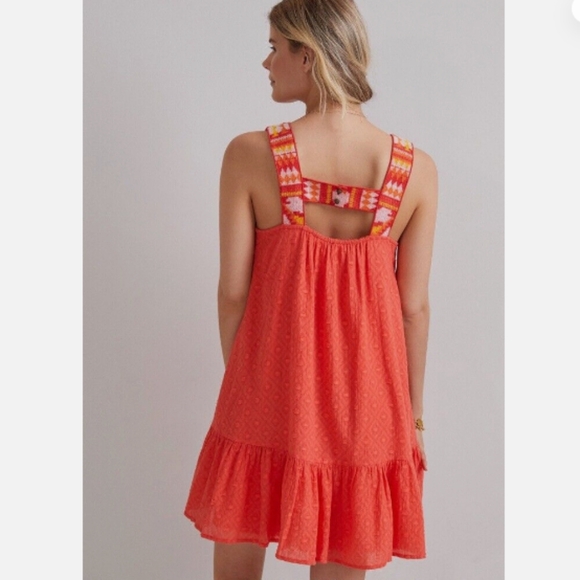 Anthropologie Coral Embroidered Coastal Boho Tunic Dress Size Small - Picture 2 of 11